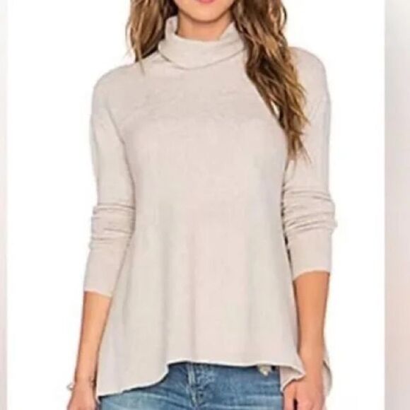 Free People Oatmeal Beige Assymetrical Lightweight Cowl Neck Sweater Womens L - Picture 1 of 5
